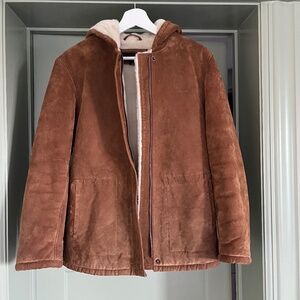 Gallery genuine leather Suede Jacket Hooded S
